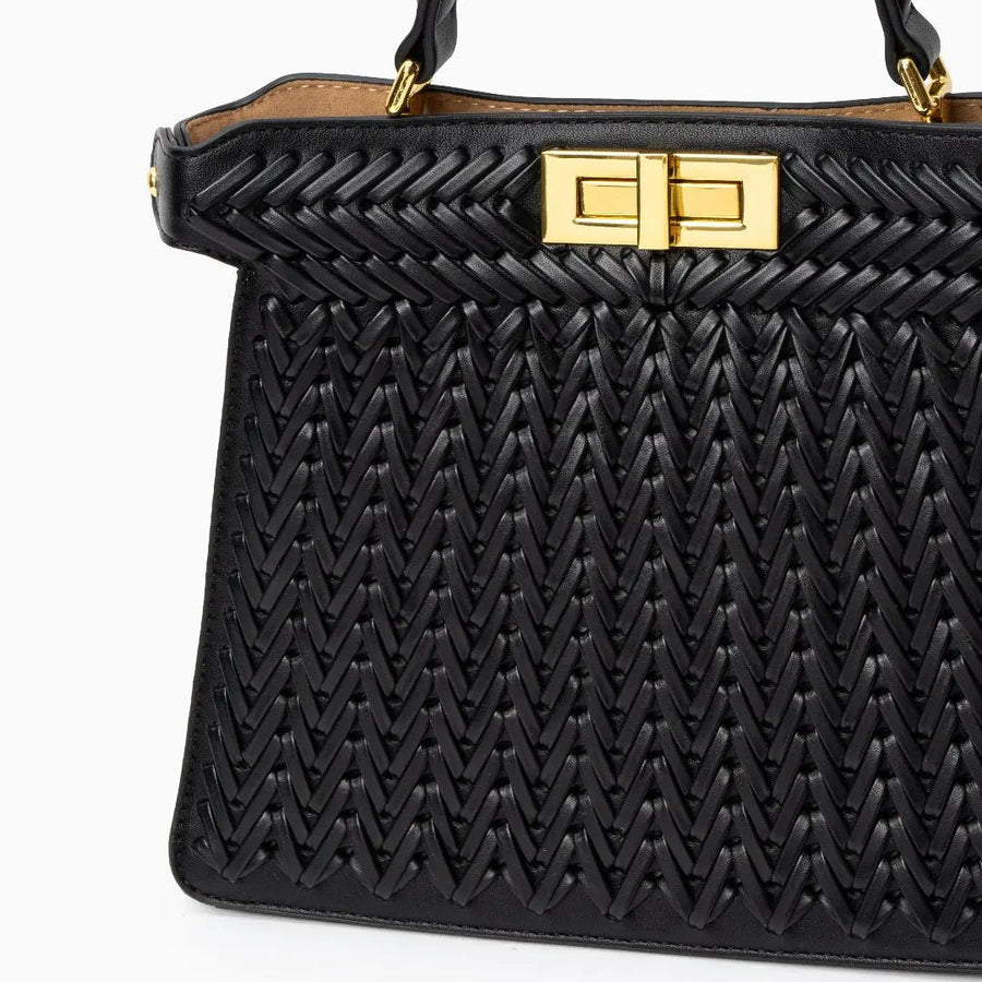 Estelle | Elegante geflochtene Handtasche mit Drehverschluss & goldenen Details