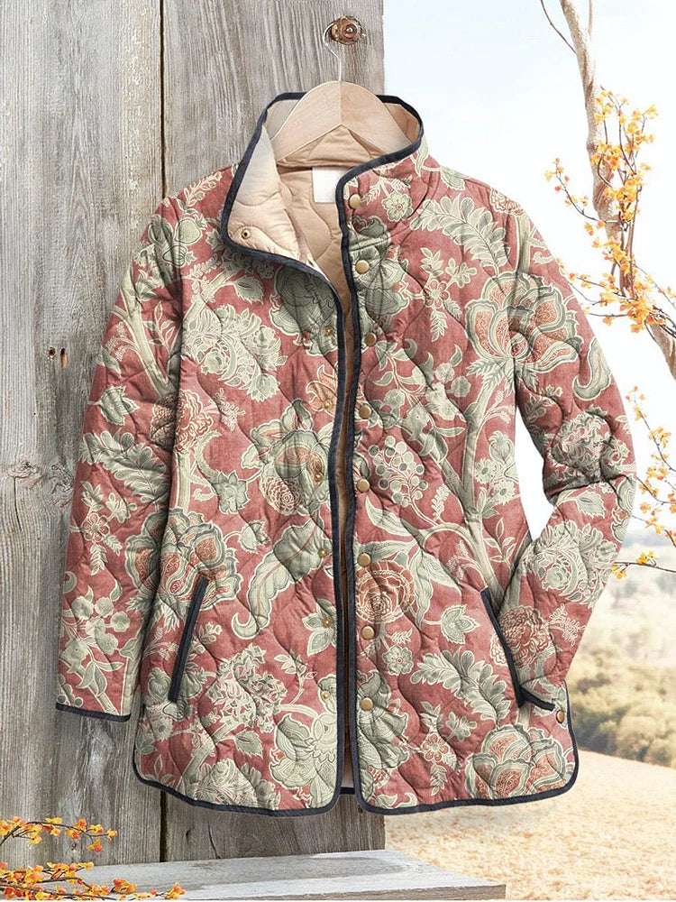 Damen Freizeit Steppjacke mit Vintage Blumenmuster