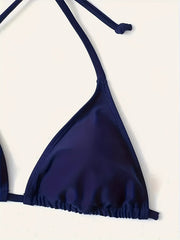 Heidi-Mode | Dunkelblaues Sexy Bikini Satz mit Halter V-Ausschnitt und Nacktem Rücken