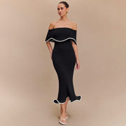 Langes Damenkleid mit Bardot-Ausschnitt und Rüschen im Meerjungfrauen-Stil - Camila