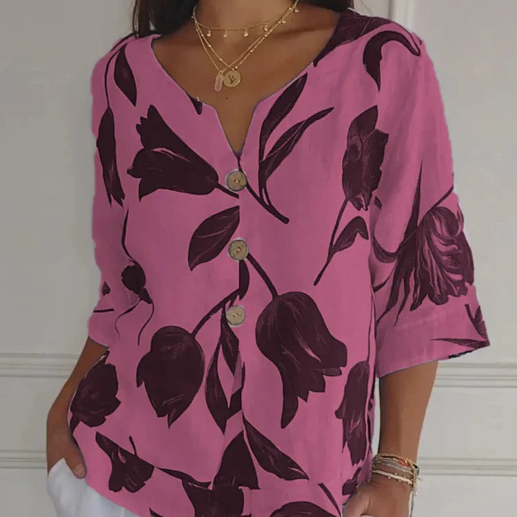 Lara Blumen V-Ausschnitt Bluse Damen | Elegant & Bequem