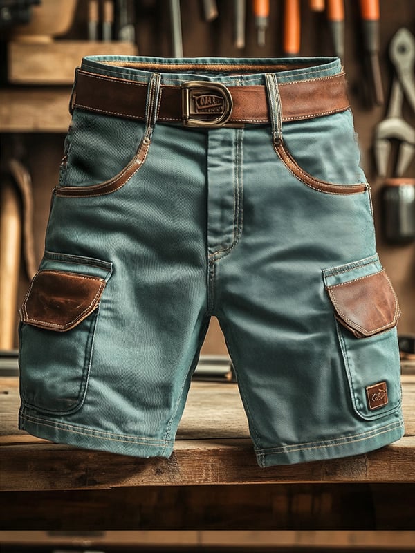 Herren-Outdoor-Cargoshorts Im Vintage Stil Mit Taschen Und Funktionalen Nähten (Mit Gürtel)