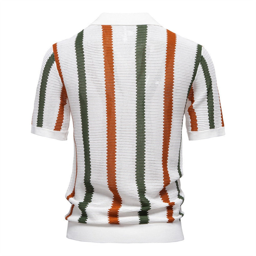 Herren-Poloshirt aus Rippenstrick mit vertikalen Streifen - Álvaro