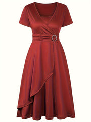 Nora | V-Ausschnitt Midikleid Asymmetrischer Saum
