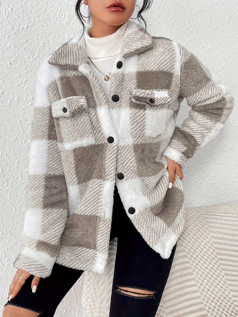 Elisa | Kuschelige Karo Fleecejacke Damen Stil