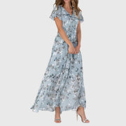 Kathrin | Damen Blumen V-Ausschnitt Maxi Kleid