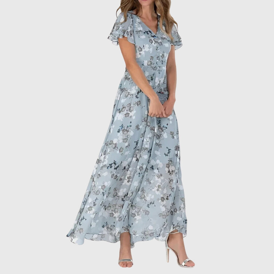 Kathrin | Damen Blumen V-Ausschnitt Maxi Kleid