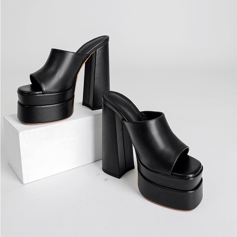 Damen Satin Plateausandalen mit breitem Absatz - Valeria