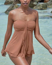 Heidi-Mode | Strapless Tankini Einteiler in Einer Einfarbigen Farbe
