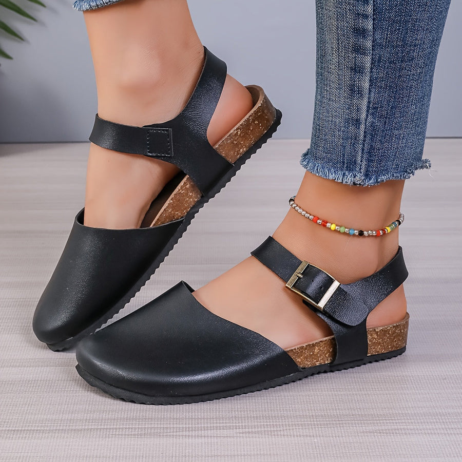 Heidi-Mode | Retro Damen Slingback Sandalen mit Kork und Geschlossener Spitze