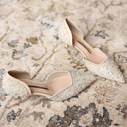 Heidi-Mode | Stilvolle Schuhe mit Spitzer Zehe und Mittlerem Absatz mit Glitzeroberfläche