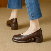 Damen Braune Leder Plateau Pumps Mit Blockabsatz – Stilvolle Heels