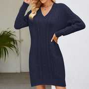 Bequemes | Herbstkleid aus Zopfstrick mit Langarm Für Frauen für dich