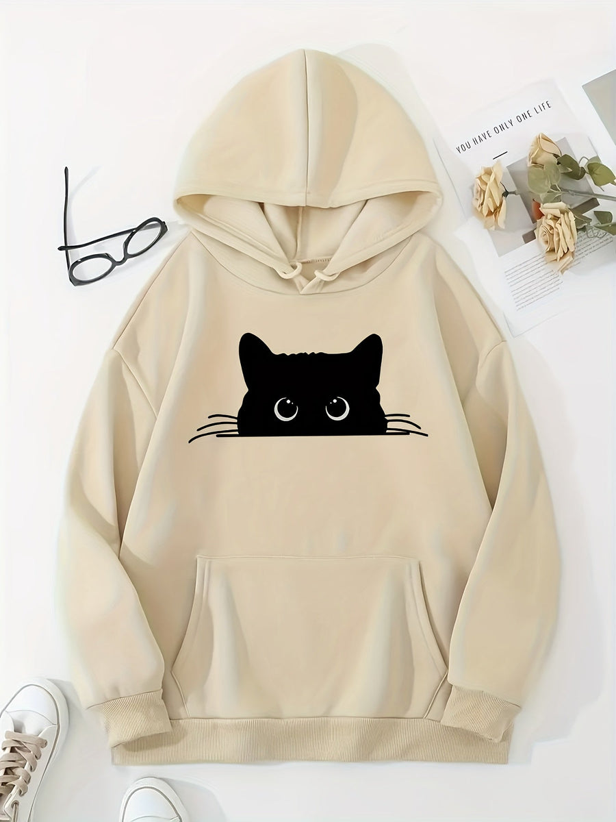 Heidi-Mode | Sweat Pullover Hoodie mit Katzenprint und Kapuze für Frauen Perfekt für lässige Tage