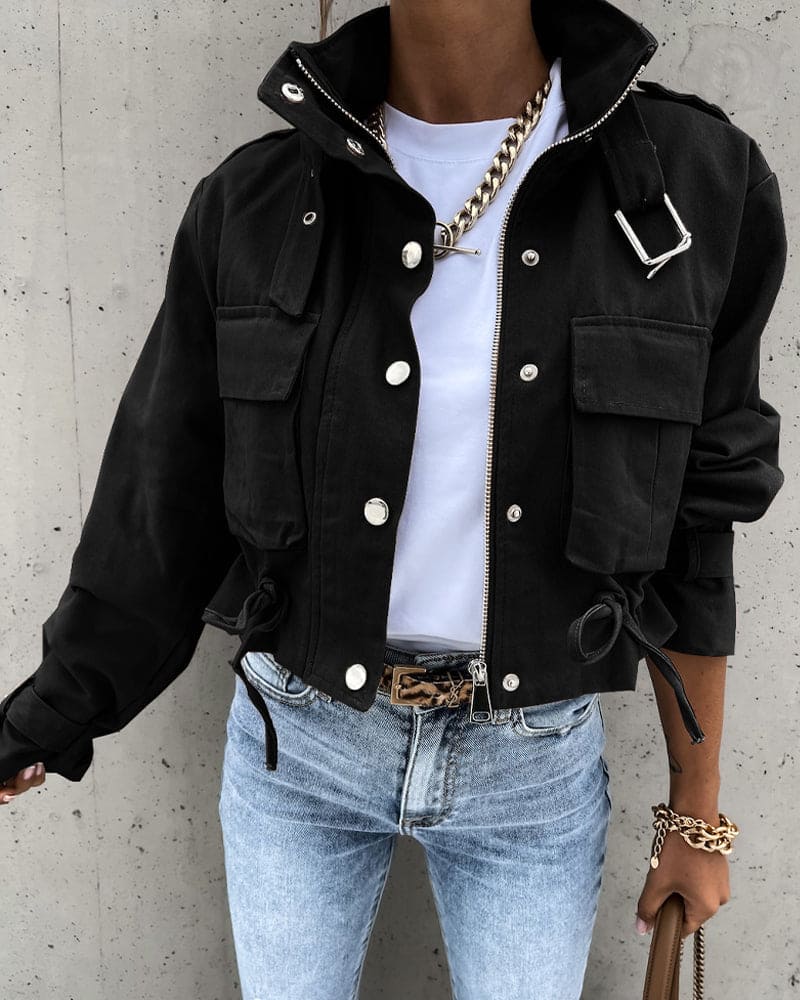 Stylische Beschnittene Übergangsjacke für Damen | mit Taschen