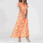 Romantisches blumenmaxikleid mit rüschen