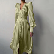 Tailliertes Satin-Kleid mit Ballonärmeln – Elegantes Abendkleid