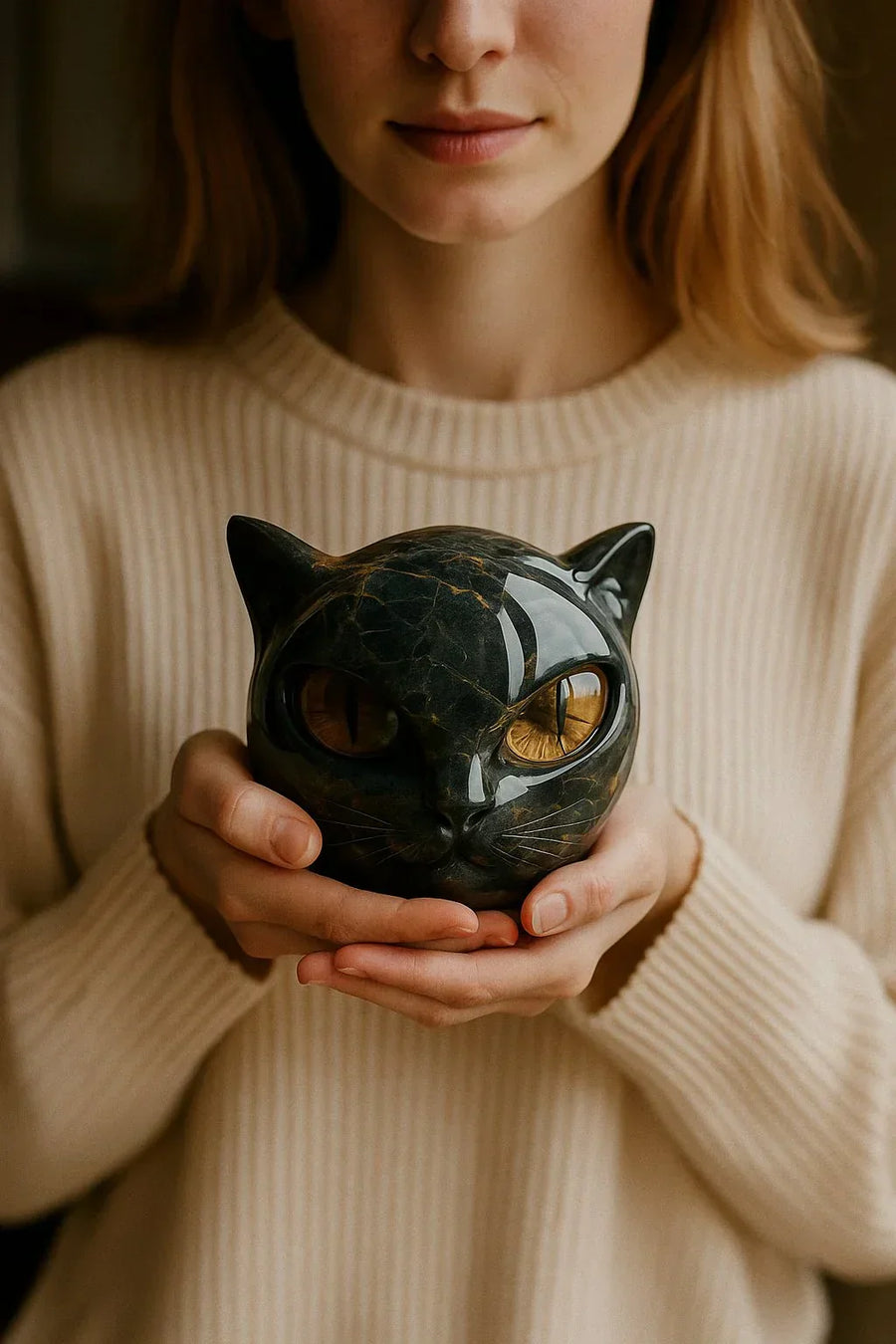 NyxCharm – Skulptur Einer Mystischen Schwarzen Katze