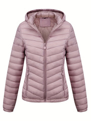 Moderne Pufferjacke Mit Reißverschluss Für Damen | Schräge Taschen