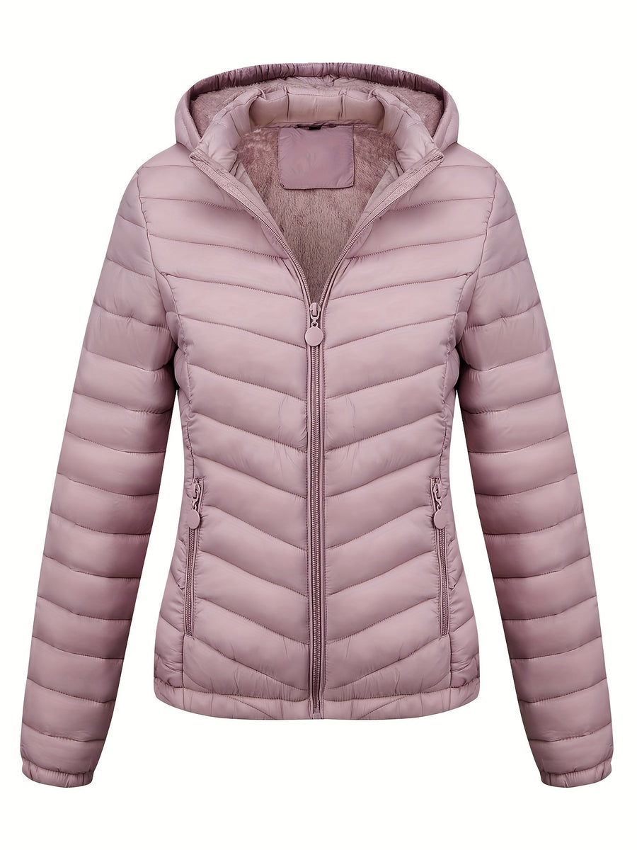 Moderne Pufferjacke Mit Reißverschluss Für Damen | Schräge Taschen