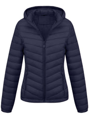 Moderne Pufferjacke Mit Reißverschluss Für Damen | Schräge Taschen