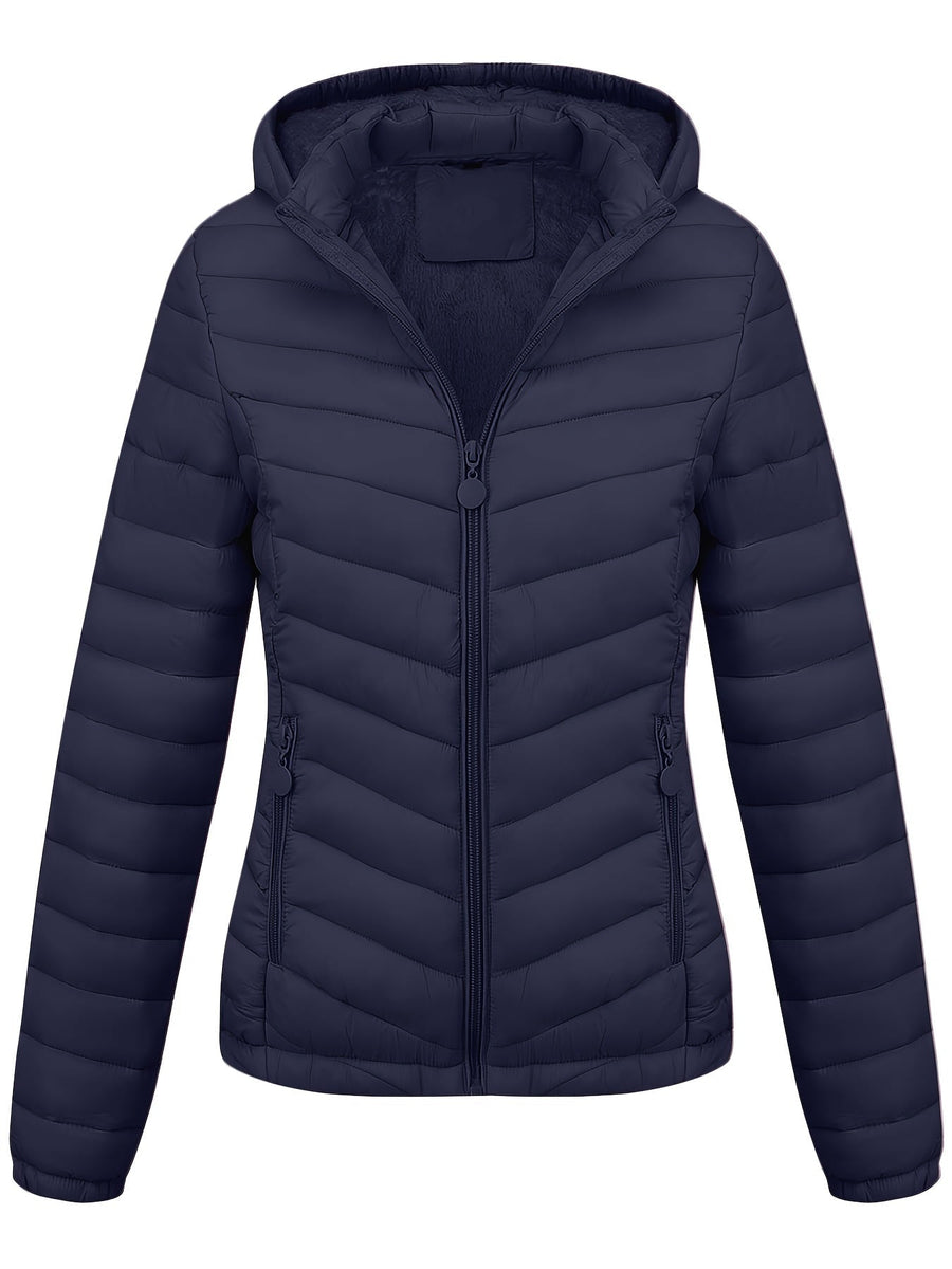 Moderne Pufferjacke Mit Reißverschluss Für Damen | Schräge Taschen