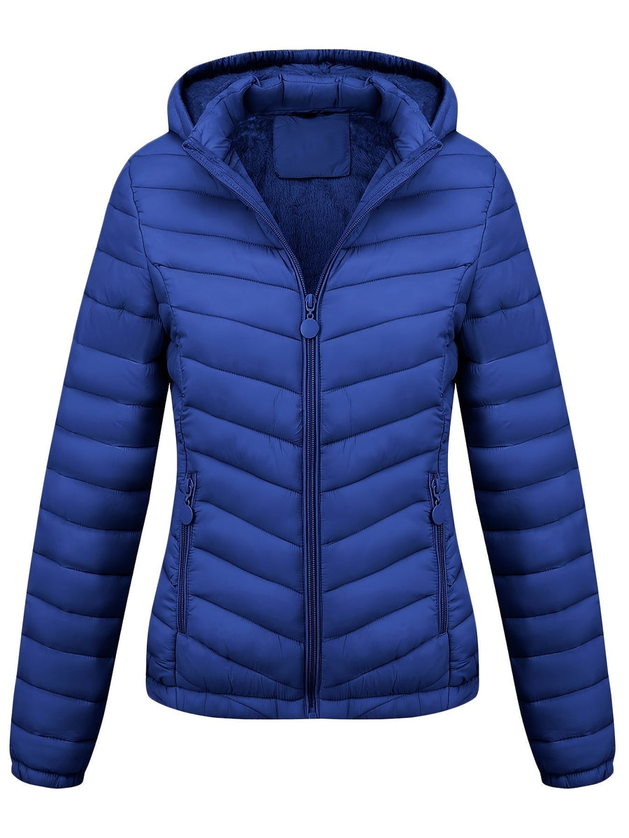 Moderne Pufferjacke Mit Reißverschluss Für Damen | Schräge Taschen