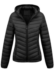 Moderne Pufferjacke Mit Reißverschluss Für Damen | Schräge Taschen