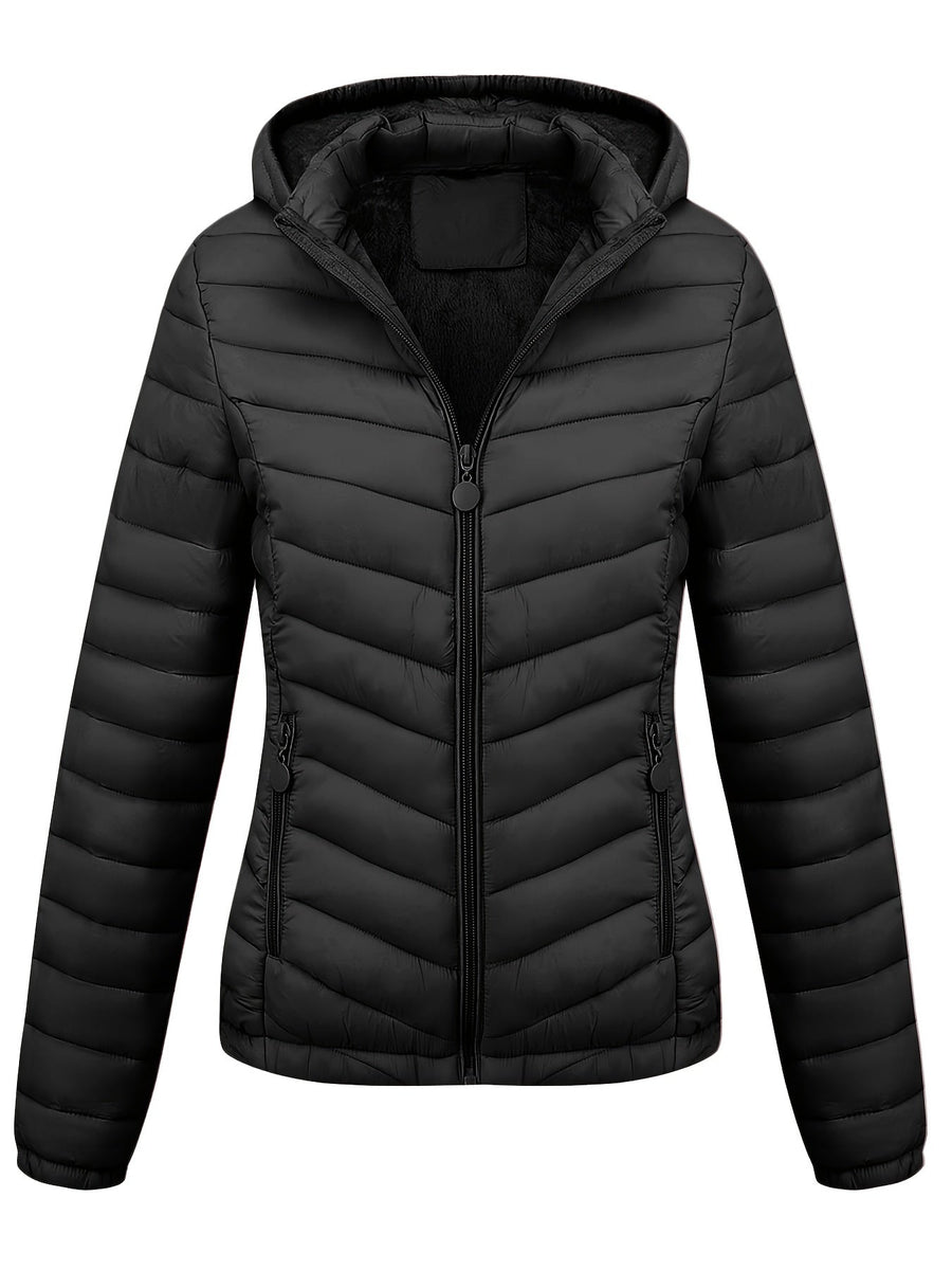 Moderne Pufferjacke Mit Reißverschluss Für Damen | Schräge Taschen