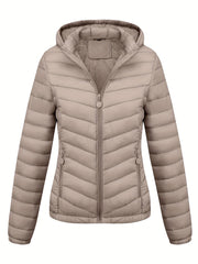 Moderne Pufferjacke Mit Reißverschluss Für Damen | Schräge Taschen