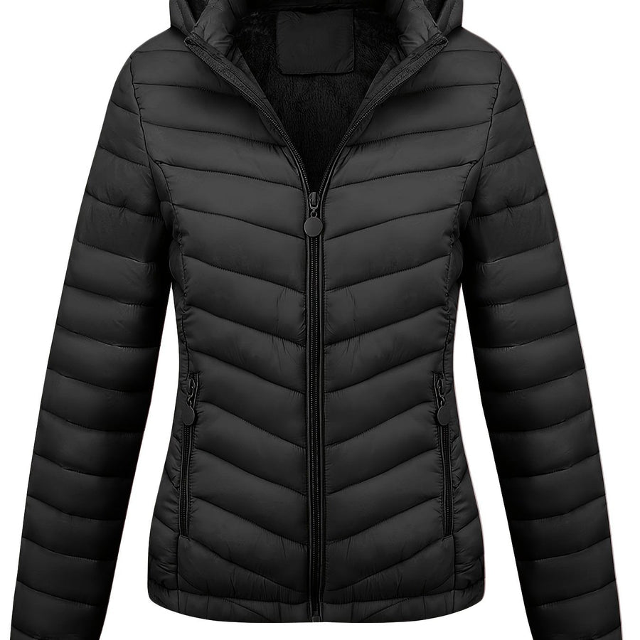 Moderne Pufferjacke Mit Reißverschluss Für Damen | Schräge Taschen
