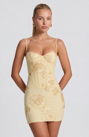 Figurbetontes Corset Mini Kleid Mit Floralen Applikationen