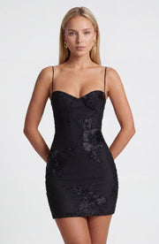 Figurbetontes Corset Mini Kleid Mit Floralen Applikationen