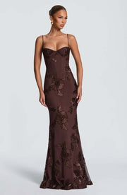 Figurbetontes Maxi Kleid mit Spitze