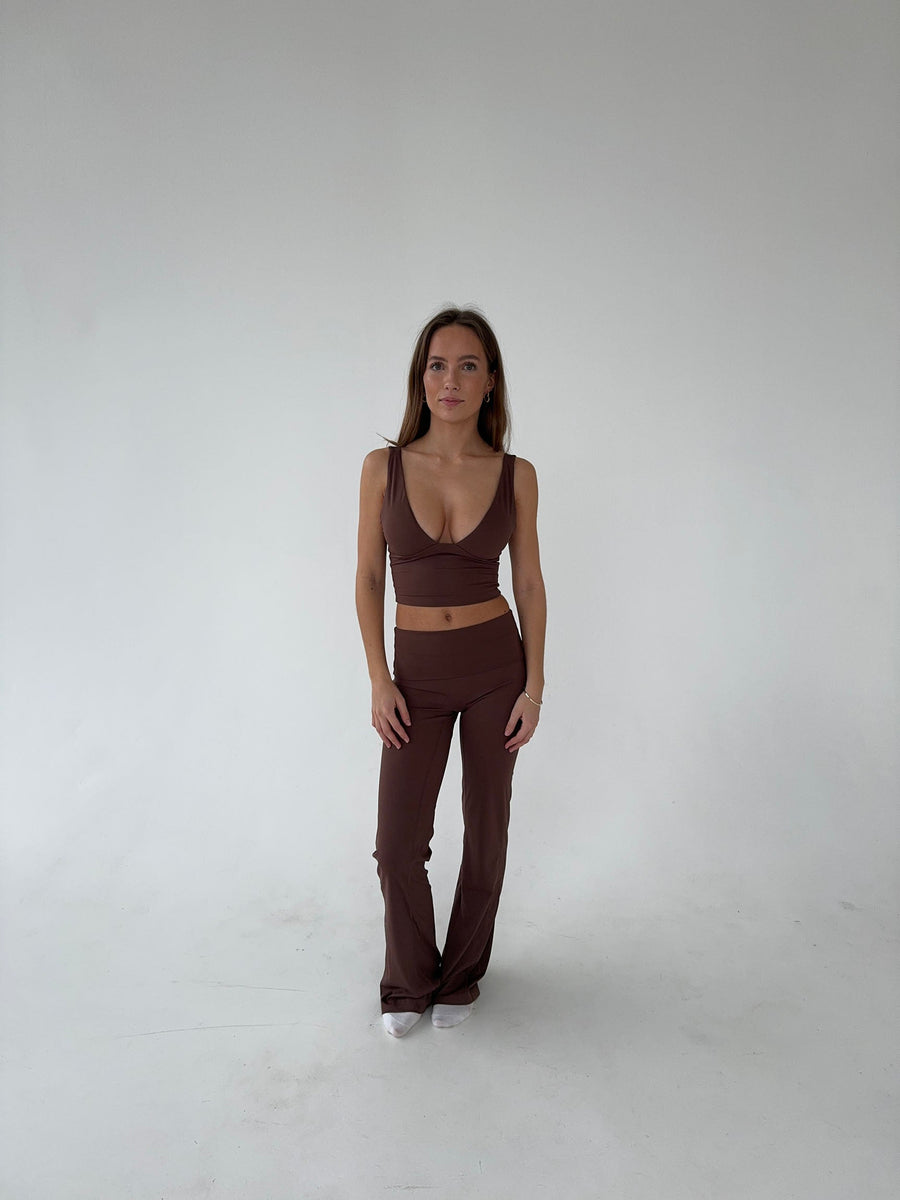 Ausgestellte Damen-Leggings Hohe Taille Braun - Stretch & Komfort
