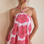 Florales Neckholder-Minikleid für Damen