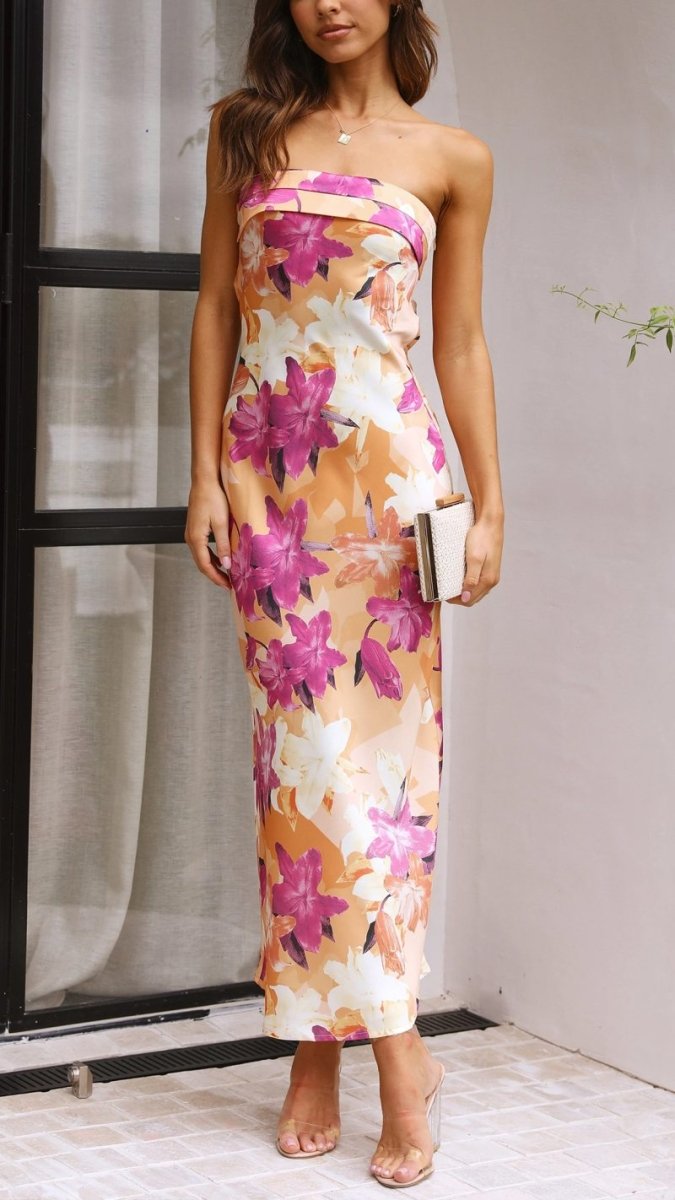 Florales Trägerloses Maxi Kleid Für Formelle Anlässe