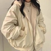 Damen Wende Bomberjacke mit Teddyfutter und Kapuze