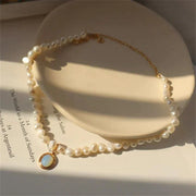 Perlenkette mit Mondstein in Gold