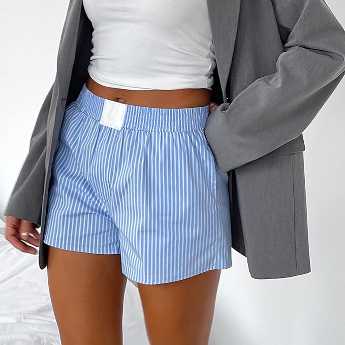 Damen Gestreifte Baumwoll-Boxershorts – Atmungsaktive Lounge-Passform