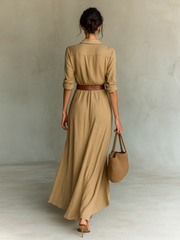 Maxikleid für Damen mit Knopfleiste und Gürtel