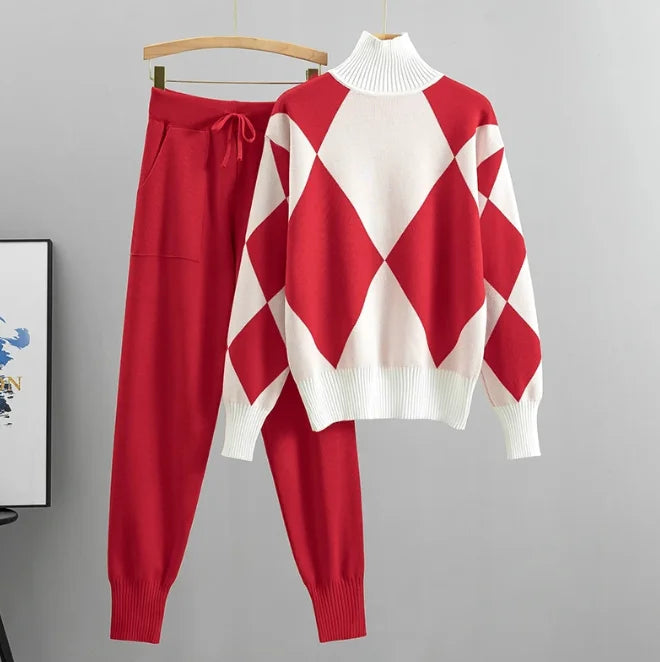 Geometrisches Damen-Set mit Pullover und Jogginghose