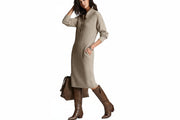 Geripptes Damen-Midikleid aus Strick mit Knopfleiste