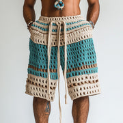 Gestreifte Herren-Shorts mit Lochmuster und Kordelzug