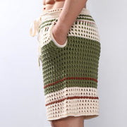 Gestreifte Herren-Shorts mit Lochmuster und Kordelzug