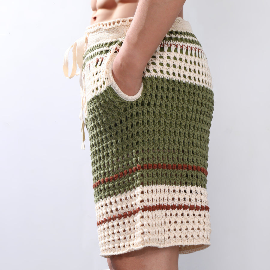 Gestreifte Herren-Shorts mit Lochmuster und Kordelzug