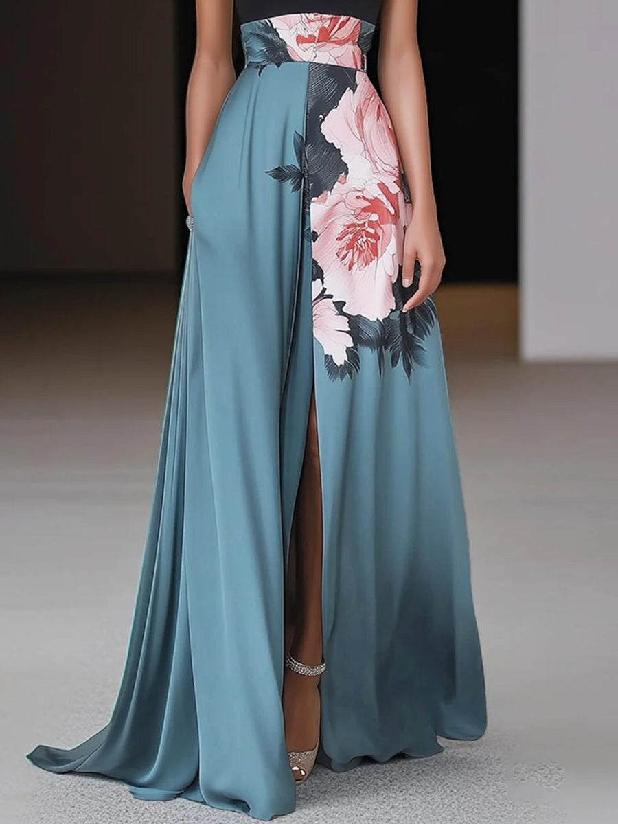 Greta | Halter-Maxikleid mit Blumenmuster und Schlitz