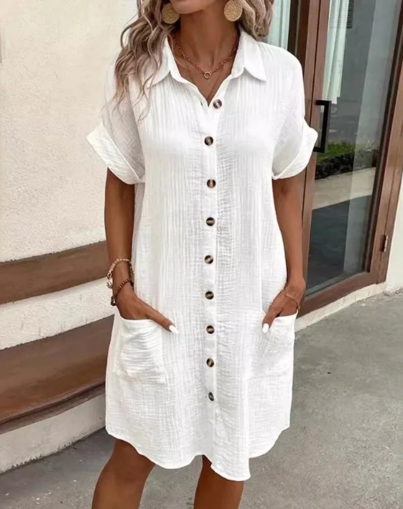 Charlotte | Hemdkleid Kurzarm Baumwolle Knopfleiste Kragen