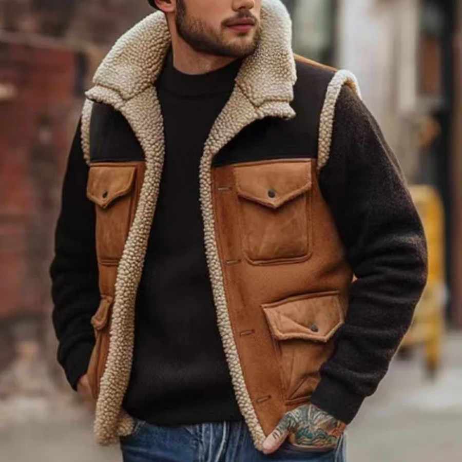 Herren Ärmellose Utility Weste mit Innenfutter und Aufgesetzten Taschen