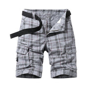 Herren Cargo Shorts mit Karomuster und Gürtel und Beintaschen